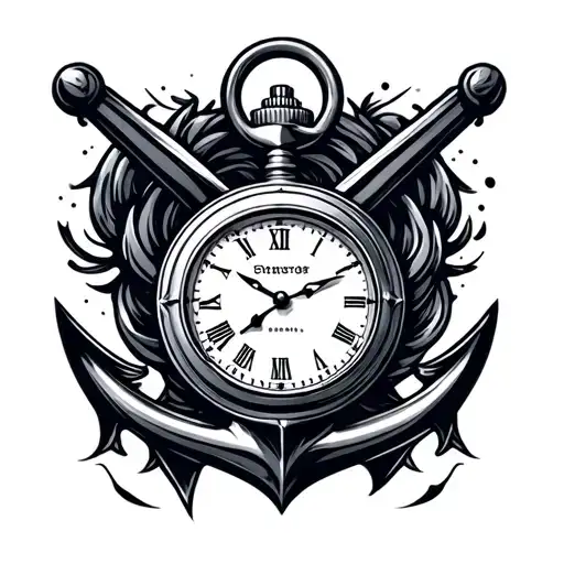 Navy Anchor With A Pocket Watch In The Center