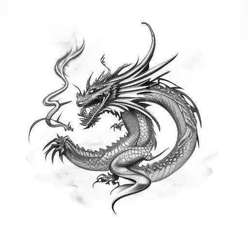 Dragon Fighting A Feather Quill Pen With Fire And Music Notes