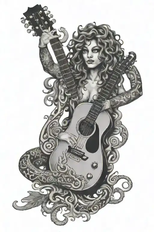 Medusa Mit Tattoos Playing A Guitar