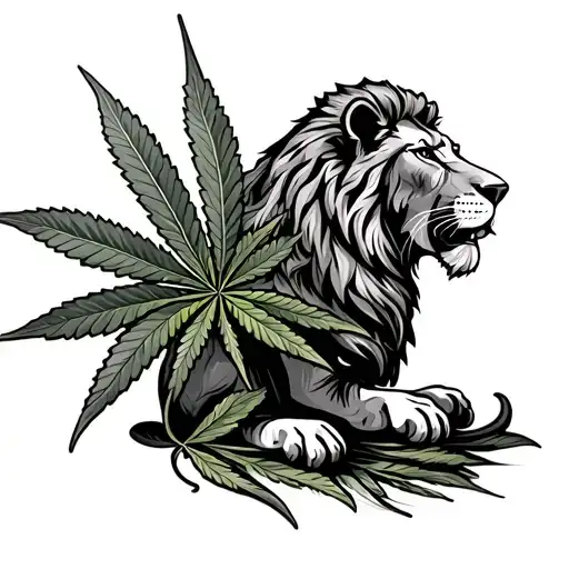Cannabis Leaf With Lion Wearing