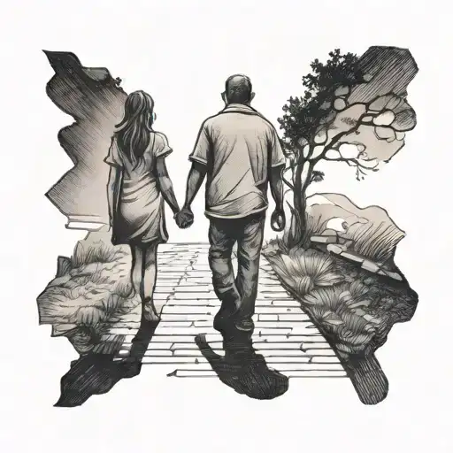 Father And Daughter Shadow Walking