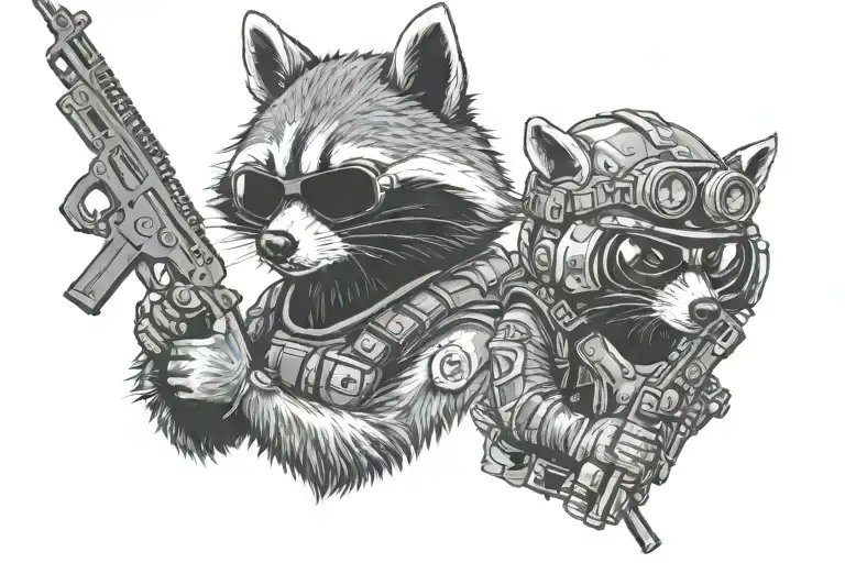 Tactical Raccoon Holding Gun And Wearing Helmet With Night Vision Goggles