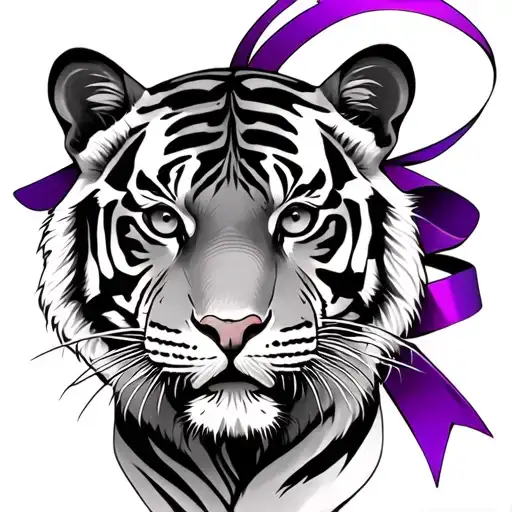 Tiger And Purple Ribbon