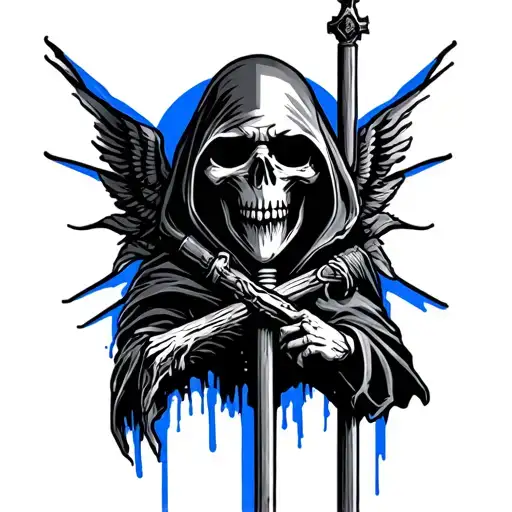 Grim Reaper Hells Hate Cemetery This Blue Line Flag