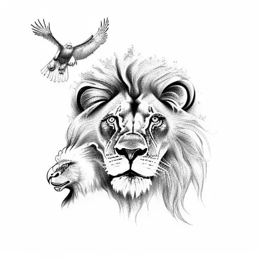 A Lion And An Eagle Standing Together With A Motivational Quote