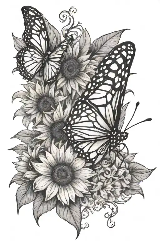 Monarch Butter Fly Sunflower Surrounded