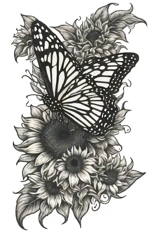 Monarch Butter Fly Sunflower Surrounded For Mom Written