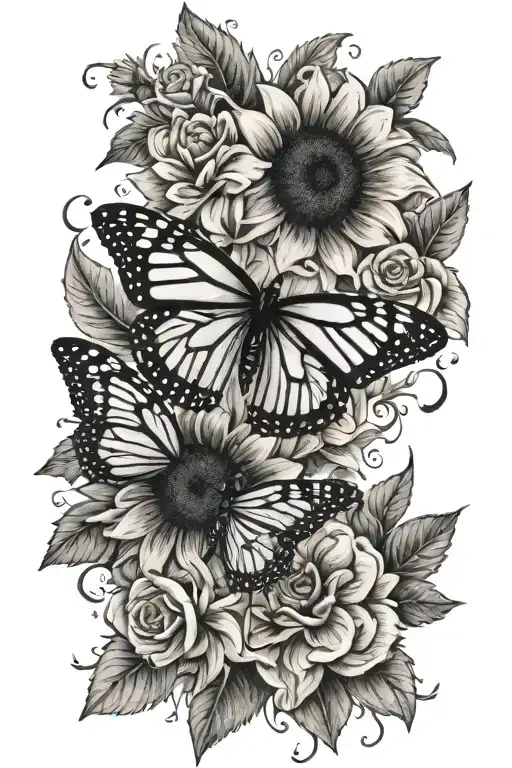 Monarch Butter Fly Sunflower And Rose Surrounded For Mom Written