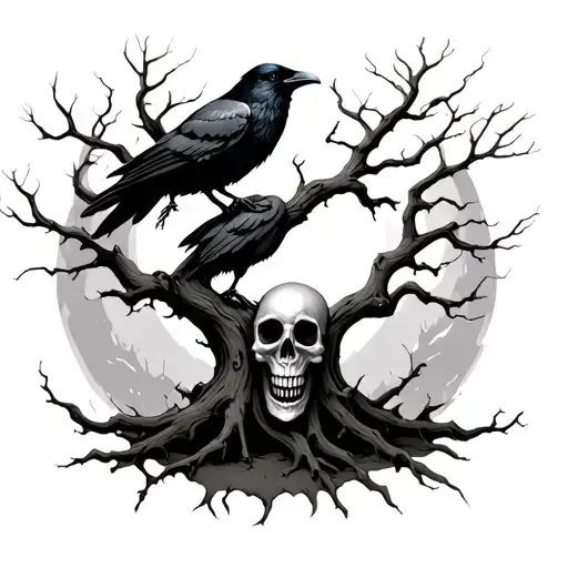 Skull And Death Tree With A Raven
