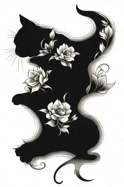Cat Black And Flovers New