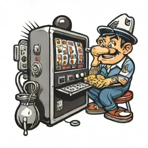Cartoon Tv With A Navy Sailor Hat Playing A Slot Machine