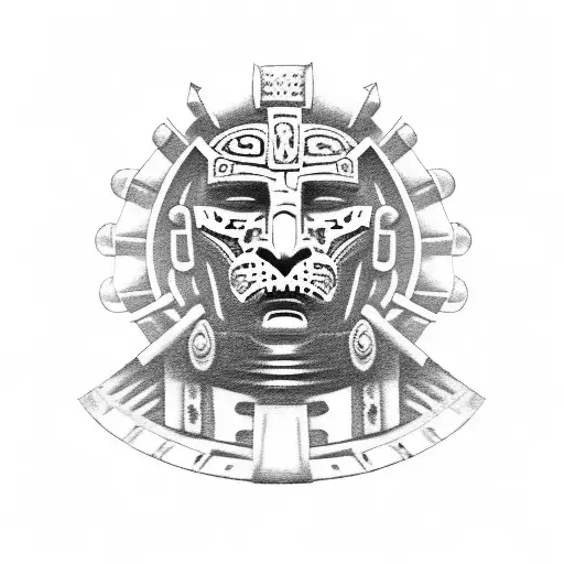 Aztec Warrior Man With Jaguar Helmet