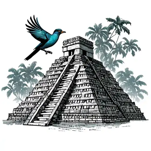 Guatemala Tikal Pyramid With Quetzal Bird
