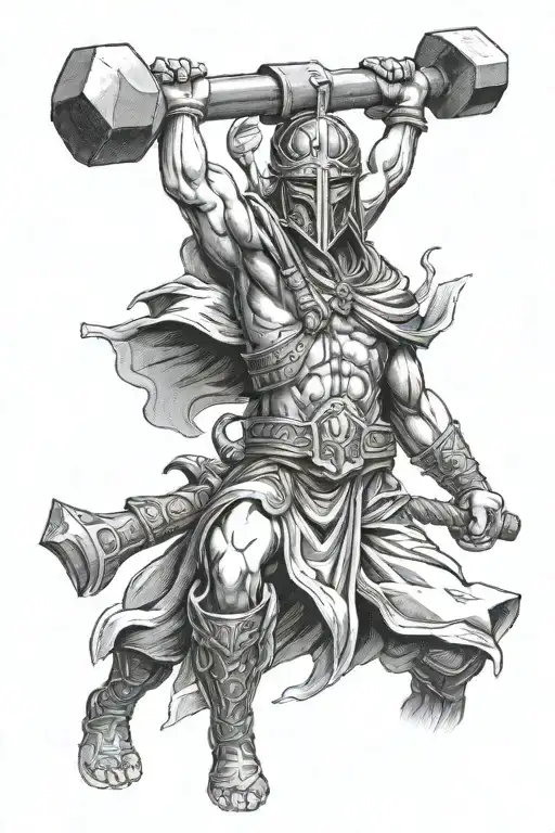 Biblical Warrior Holding A Hammer Over Head