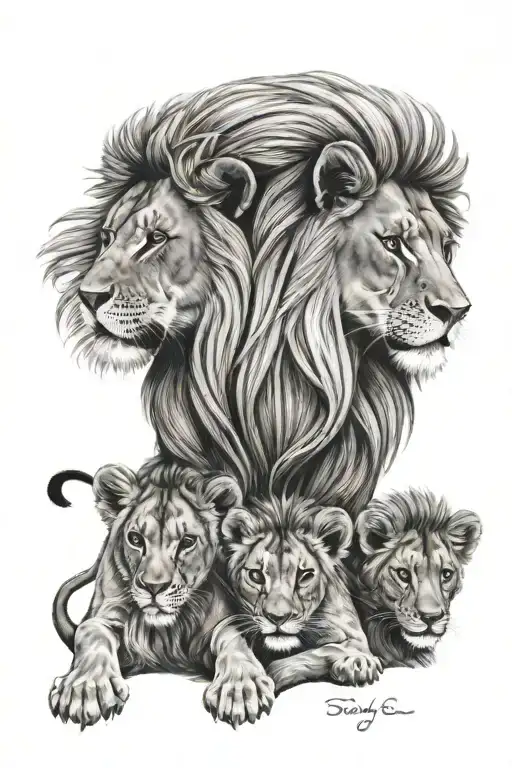 Lion Mother With 3 Kids