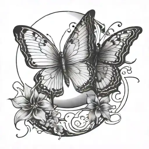 Moon And Butterfly With Vertical Continuous Line Spine