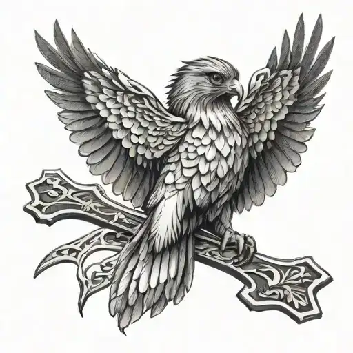 Hawk With Cross In The Background