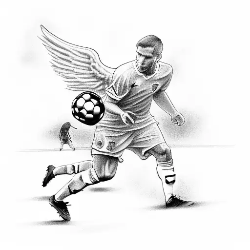 An Angel Pushes A Soccer Player In The Back While He Is Trying To Get The Ball