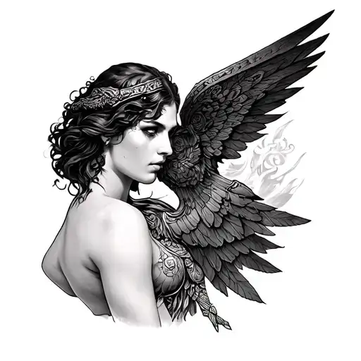 Thigh Tattoo With Artemis Greek Goddess In Realism Blackwork