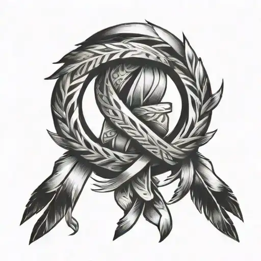 Native And American And Cancer Ribbon Intertwined