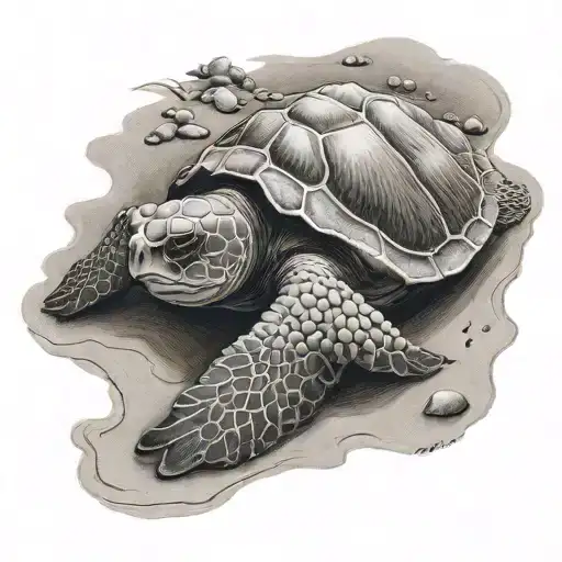 Baby Loggerhead Caretta On The Beach Is Determinedly Trying To Reach The Ocean