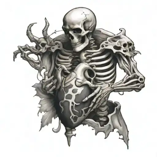 Skelton Holding Mountain With Heart In Its Chest