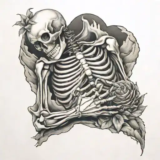 Skelton Holding A Mountain In Its Hands With Heart In Its Chest