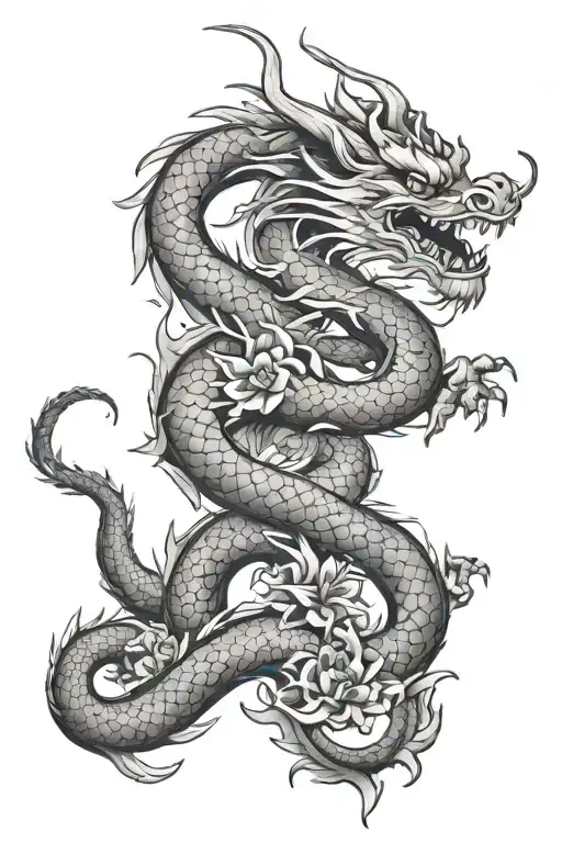 Chinese Dragon With Loto Flower Shoulder