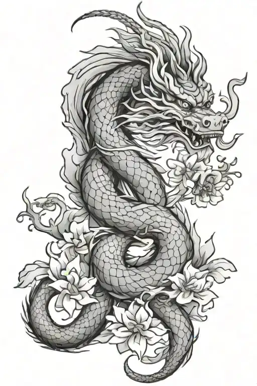 Chinese Dragon With Loto Flower Shoulder