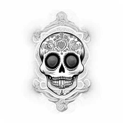 An Intricate Sugar Skull Inspired By Mental Health Awareness In Black-grey Style