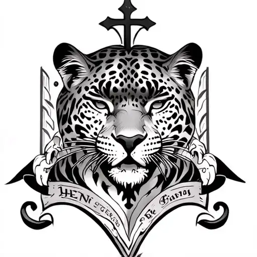 A Right Pectoral Tattoo Bible V With A Jaguar And A Cross Or Enzo