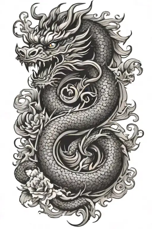 Chinese Dragon With Lotto Flower Coming
