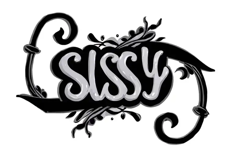 The Word Sissy On Cursive With Some Design Around It