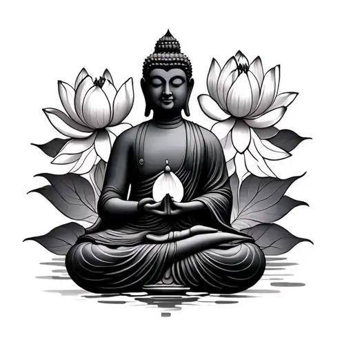 Budha Sitting Holding Lotus Flower Blooming