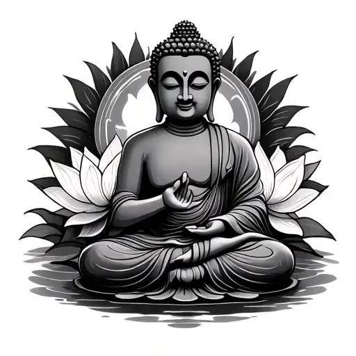 Happy Cute Budha Sitting Holding Lotus Flower Blooming