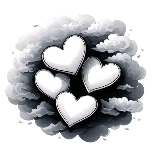 3 Hearts In Cloud Background