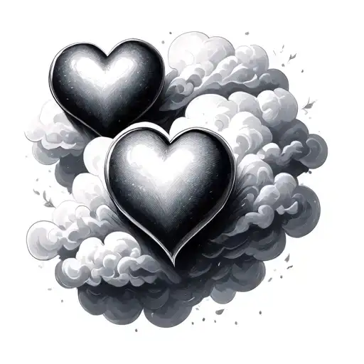 3 Hearts In Cloud Background Black And White