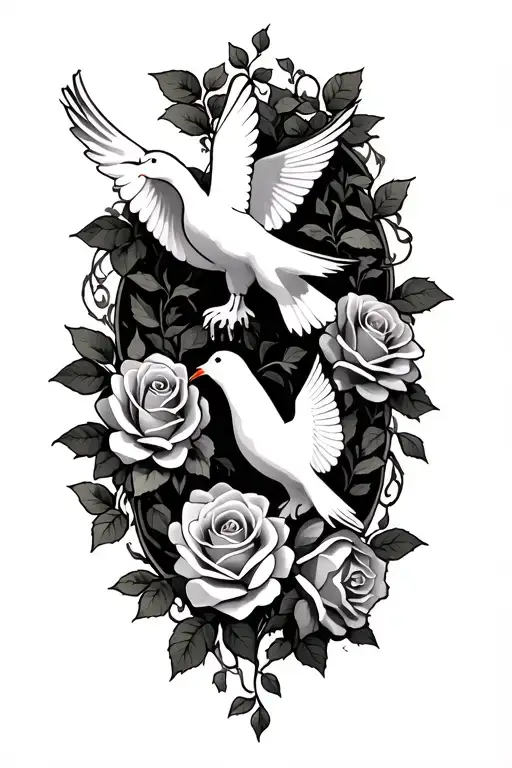 Roses And Dove With Vines Surrounding Them