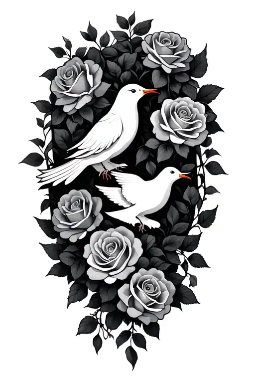 Roses And Dove With Vines Surrounding Them