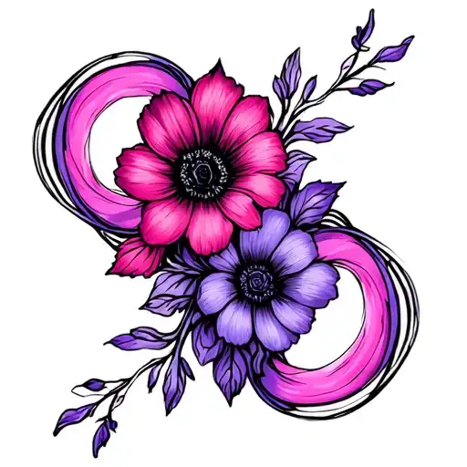 Infinity Sign Vines Forming One Pink Flower One Purple Flower Symbol For Mom And Daughter
