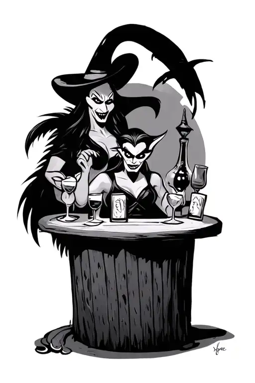 Disney Villains At A Tiki Bar Scene