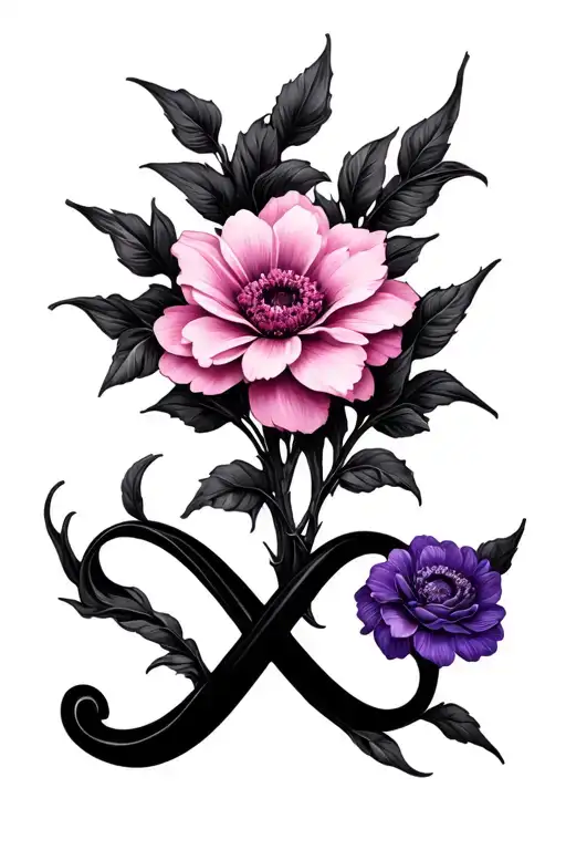 Infinity Sign Vines Forming One Pink Flower One Purple Flower Symbol For Mom And Daughter