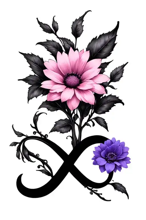 Infinity Sign Vines Forming One Pink Flower One Purple Flower Symbol For Mom And Daughter