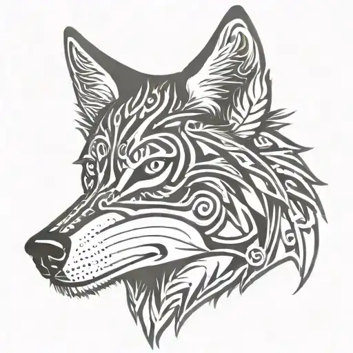 Wolf Face In Tribal