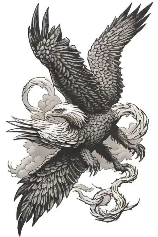 Dragon Flying With A Bald Eagle