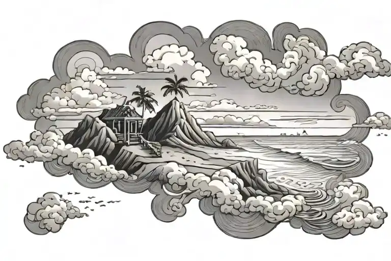 Beach On Top Of Clouds Floating