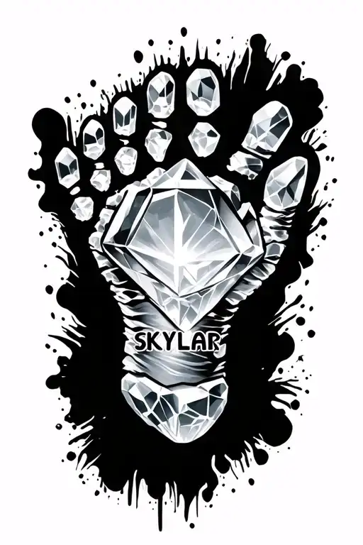 Kryptonite Crystal Baby Footprint With Name Skylar On Forearm