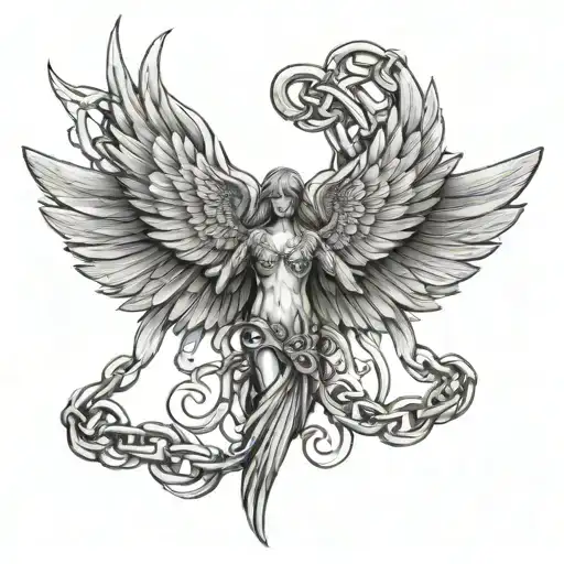Angel Wing Spread Wrapped By Chain