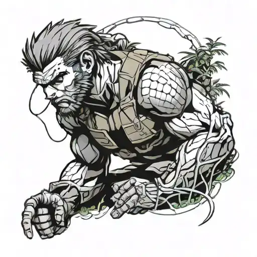 Sleeve Solid Snake From Metal Gear Solid In A Jungle Crouching