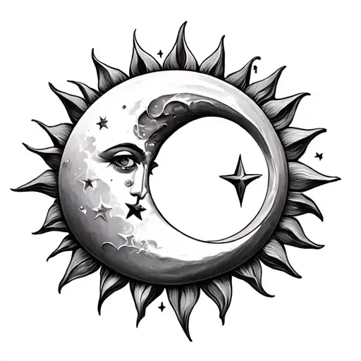 Sun And Moon Surrounded By Stars